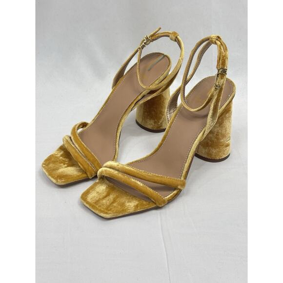 Sam Edelman Women's Kia Block Heel Ankle Strap Sandal Golden Yellow Velvet 8.5 - Picture 1 of 8